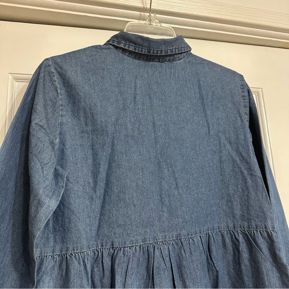 NWT!! Nine West Chambray Denim Shift Dress, Smocked Sleeves, Small - Picture 13 of 15